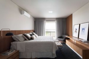 Quarto de casal sofisticado em tons de marrom e cinza